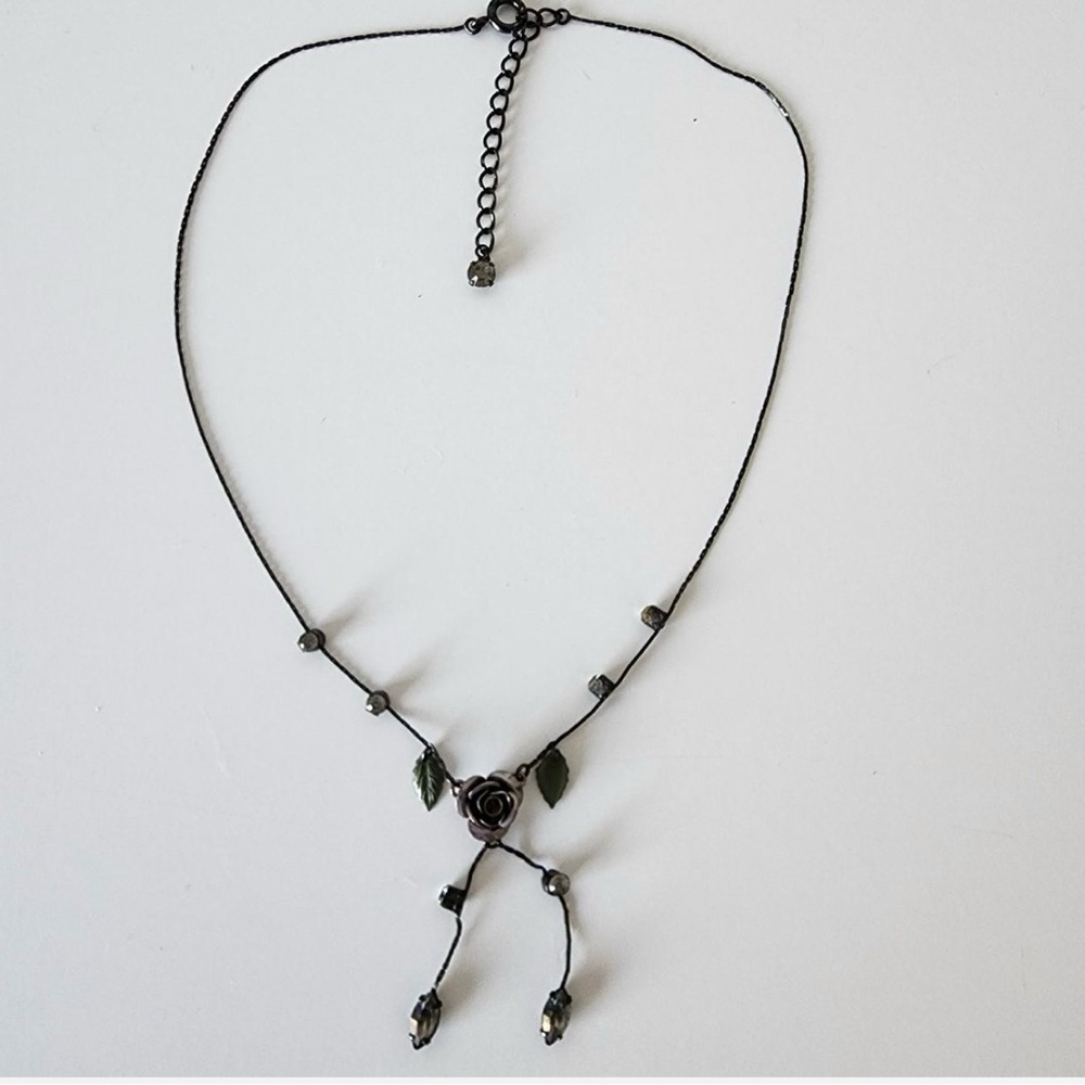 Black Asymmetrical Pendant Necklace with Sleek Chain